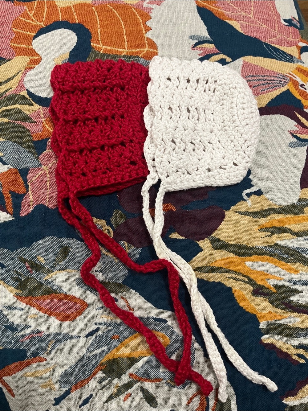 Handmade Crochet Baby Bonnet Duo - Red and White